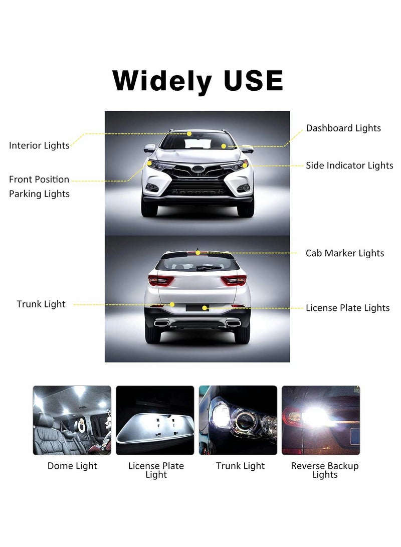 SYOSI 20 pcs LED Bulbs White, T10 921 194 168 175 Super Bright 3014 42-SMD LED Replacement 12 Volt Side Indicator Light, Backup Reverse Lights  - Image 4