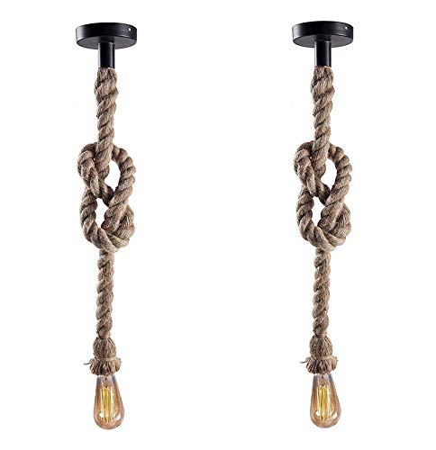 RSP Quality bit ® Vintage Retro Style Hemp Rope Hanging Pendant Ceiling Light Fixture with E26/E27 Base (Pack of 2) - Image 5