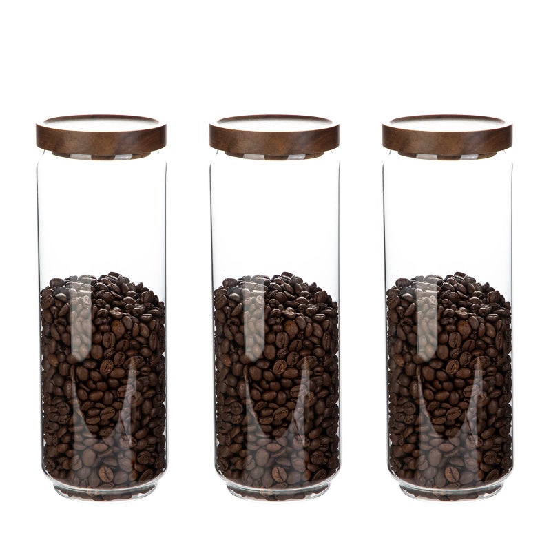Homtop Glass Storage Jars with Wooden Lid Set of 3 44 OZ High Borosilicate Glass Containers Kitchen Food Canisters s for Coffee BeansSugarNoodlesNutsCookiesPasta