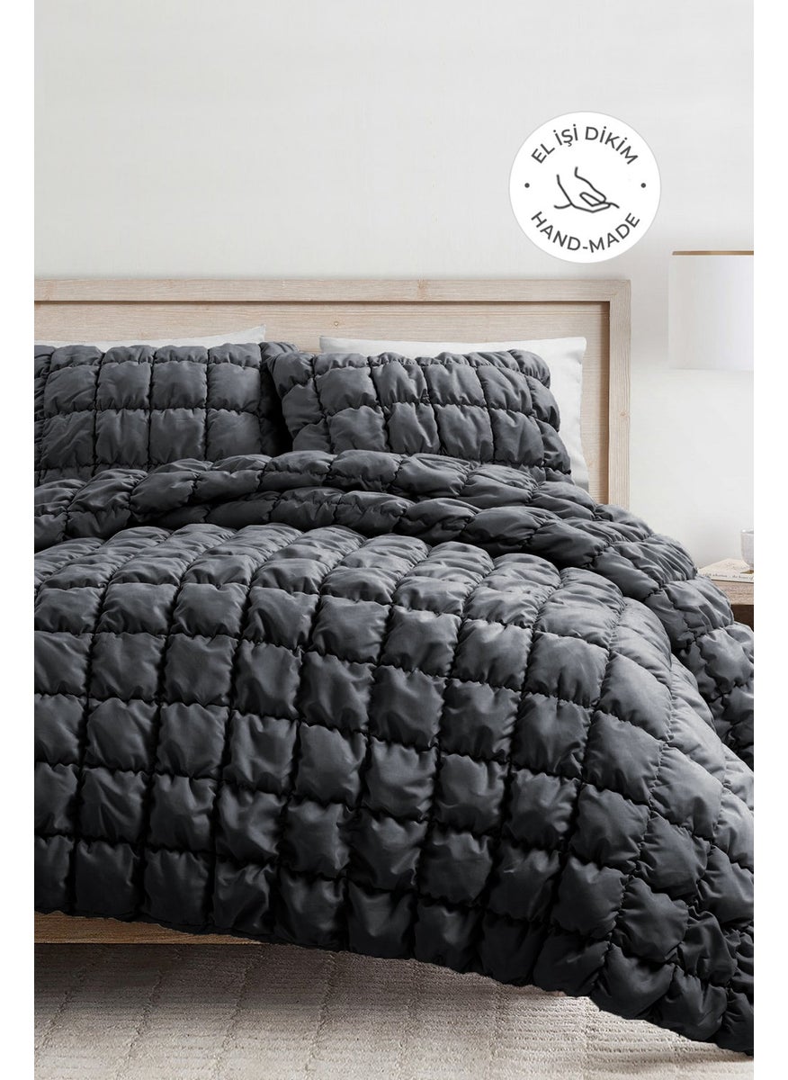 Evlen Home Collection Puff Bedspread Set Double Handmade Casual Plain Cotton Filled Quilt Sleep Set 3 Piece  - Image 1