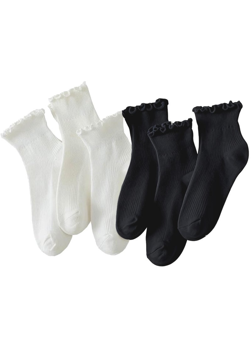 Deyvi 6 Pairs of Ruffle Socks Women, Cute Ruffle Ankle Socks