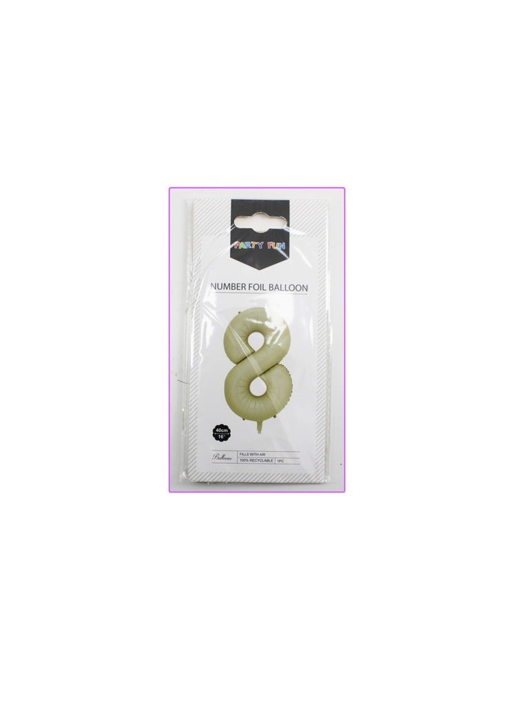 PARTY FUN 16 Inch Foil Number Balloon Elegant Oat Colored No. 8, Perfect for Birthday, Anniversary, and Special Occasions  - Image 3