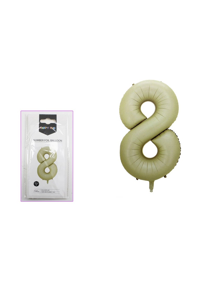 PARTY FUN 16 Inch Foil Number Balloon Elegant Oat Colored No. 8, Perfect for Birthday, Anniversary, and Special Occasions  - Image 2