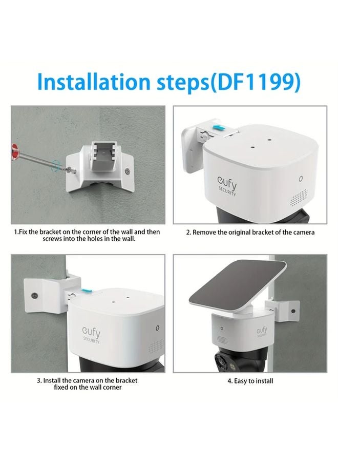 حامل الحائط الأبيض مع مظلة الشمس والمطر لـ Eufy SoloCam S340 حامل مينيماليست - Image 5