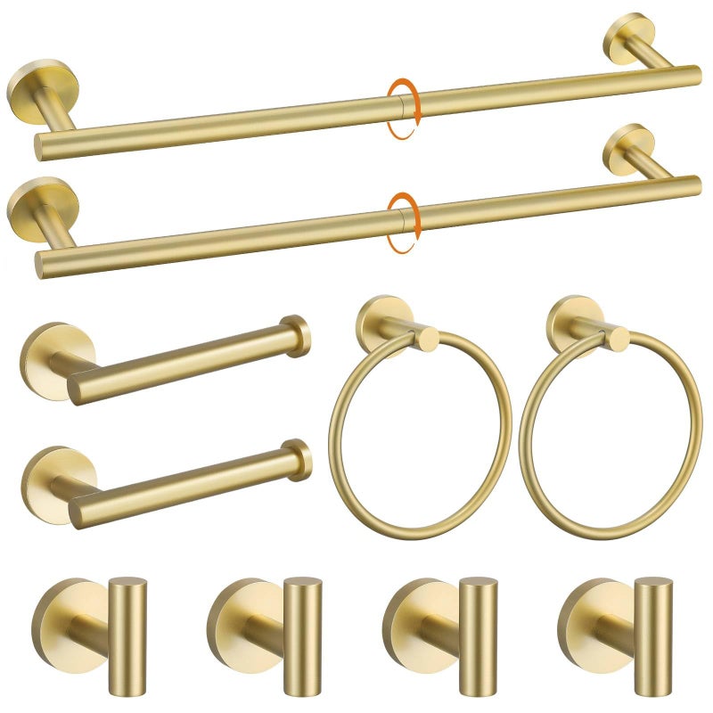soaez Brushed Gold Towel Bar Set 10 Pieces Bathroom Hardware Accessories Set Towel Rack Set for Bathroom SUS304 Stainless Steel Toilet Paper Holder Wall Mounted  23.6 Inch - Image 1