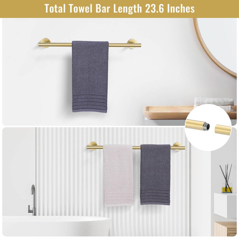 soaez Brushed Gold Towel Bar Set 10 Pieces Bathroom Hardware Accessories Set Towel Rack Set for Bathroom SUS304 Stainless Steel Toilet Paper Holder Wall Mounted  23.6 Inch - Image 2