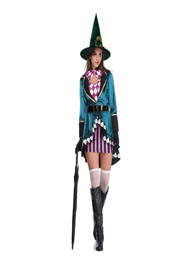 BXT Witch Hat for Women, Large Brim Tree Topper Rose Wizard Hat, Halloween Witch Costume Cosplay Fancy Dress Accessories Headgear Party Favors, Green - Image 4