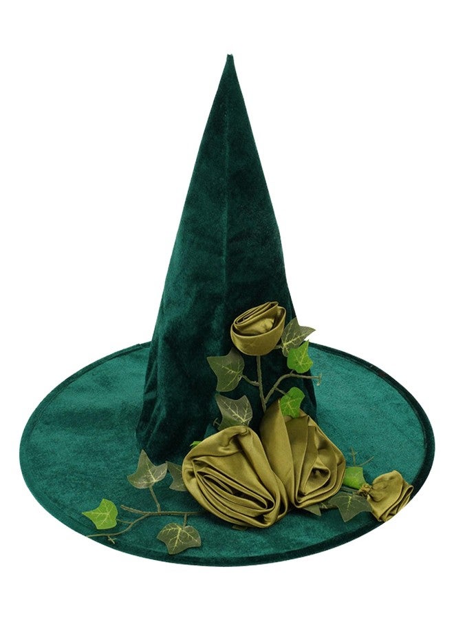BXT Witch Hat for Women, Large Brim Tree Topper Rose Wizard Hat, Halloween Witch Costume Cosplay Fancy Dress Accessories Headgear Party Favors, Green - Image 1