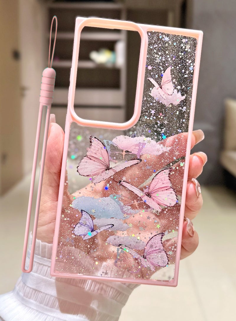 ايكارلوس جراب لهاتف Samsung Galaxy S25 Ultra 5G جراب هاتف لامع لطيف مع فراشة ناعمة من مادة TPU شفافة لامعة - Image 1