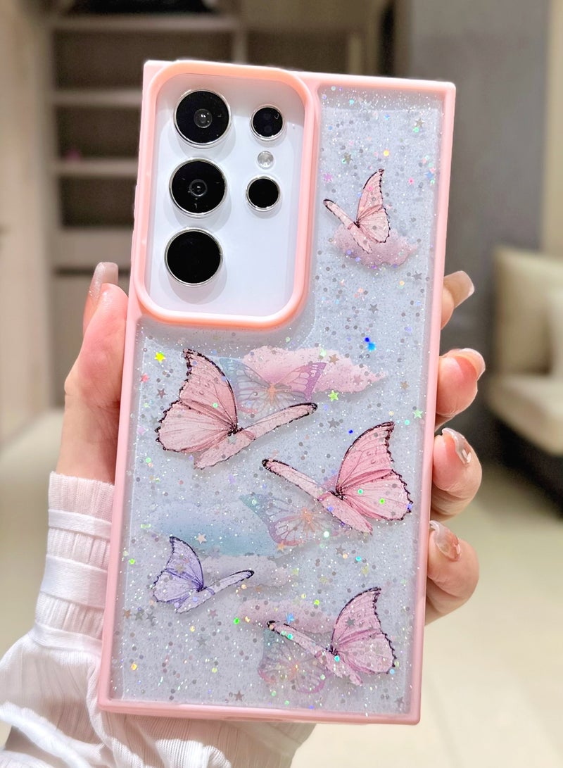 ايكارلوس جراب لهاتف Samsung Galaxy S25 Ultra 5G جراب هاتف لامع لطيف مع فراشة ناعمة من مادة TPU شفافة لامعة - Image 2