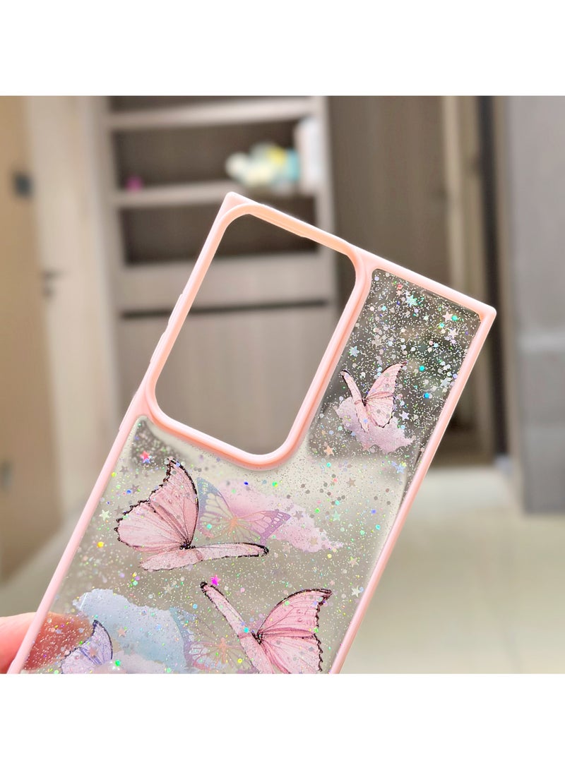 ايكارلوس جراب لهاتف Samsung Galaxy S25 Ultra 5G جراب هاتف لامع لطيف مع فراشة ناعمة من مادة TPU شفافة لامعة - Image 3