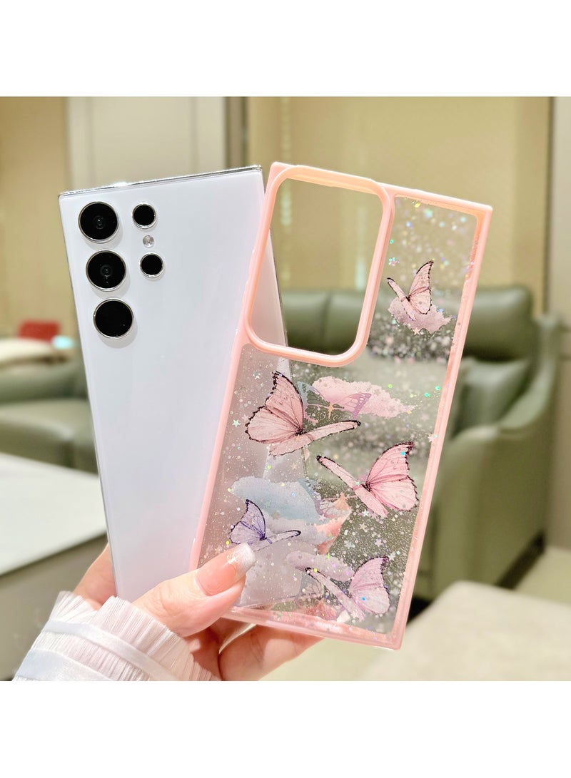 ايكارلوس جراب لهاتف Samsung Galaxy S25 Ultra 5G جراب هاتف لامع لطيف مع فراشة ناعمة من مادة TPU شفافة لامعة - Image 4