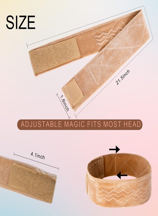 coloryoung Wig Grip Band Flexible Velvet Scarf Adjustable Comfort Headband Wig Comfort Non-Slip Adjustable Fasten Wig Bands with Wavy Silicone (Beige) - Image 2