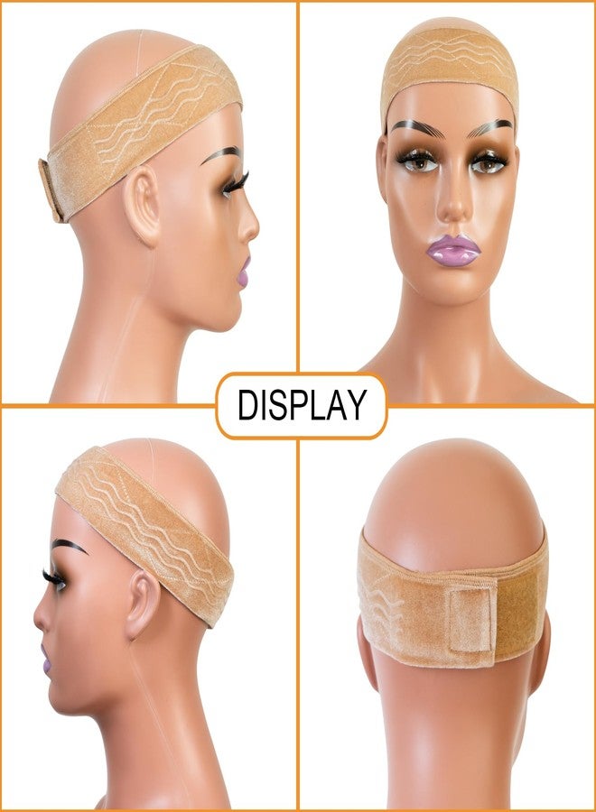 coloryoung Wig Grip Band Flexible Velvet Scarf Adjustable Comfort Headband Wig Comfort Non-Slip Adjustable Fasten Wig Bands with Wavy Silicone (Beige) - Image 3