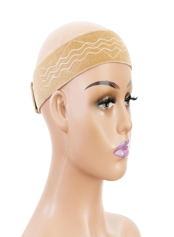 coloryoung Wig Grip Band Flexible Velvet Scarf Adjustable Comfort Headband Wig Comfort Non-Slip Adjustable Fasten Wig Bands with Wavy Silicone (Beige) - Image 1