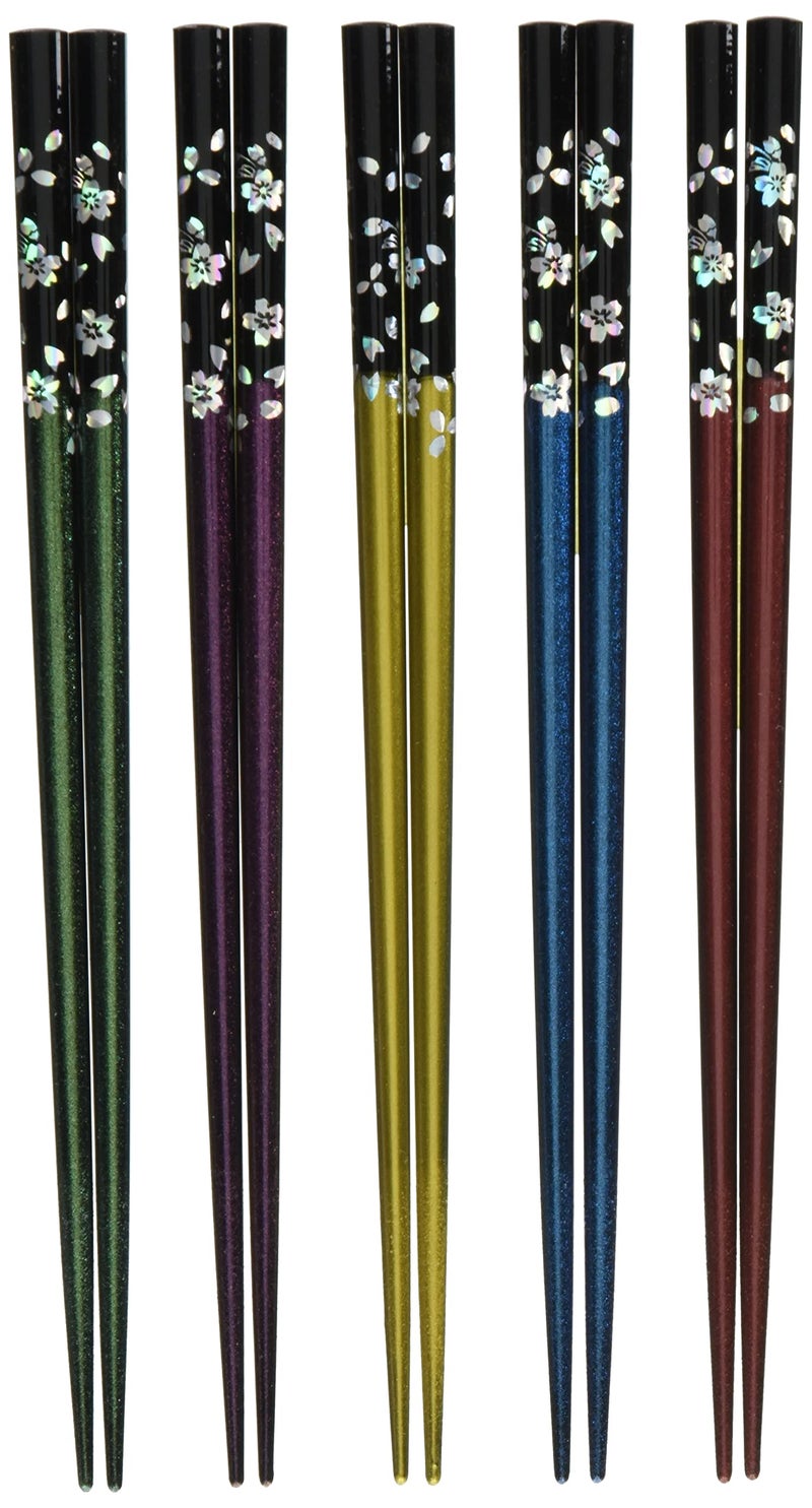 Natural Style Tanaka Chopstick Shop [Wakasa-Painted Chopsticks] Silver Cherry Blossom 5P - Image 1