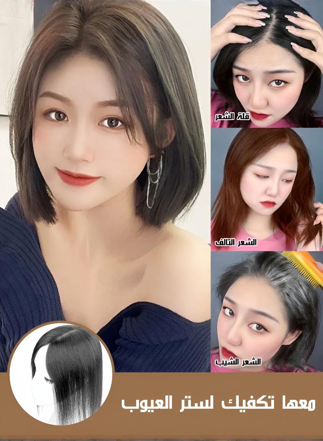 قطعة شعر مستعارة طويلة متوسطة الطول بفصلة جانبية وشعرة جبين لتغطية الشعر الأبيض - Image 2