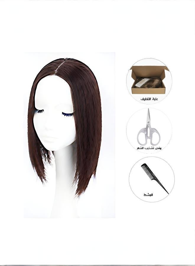قطعة شعر مستعارة طويلة متوسطة الطول بفصلة جانبية وشعرة جبين لتغطية الشعر الأبيض - Image 1