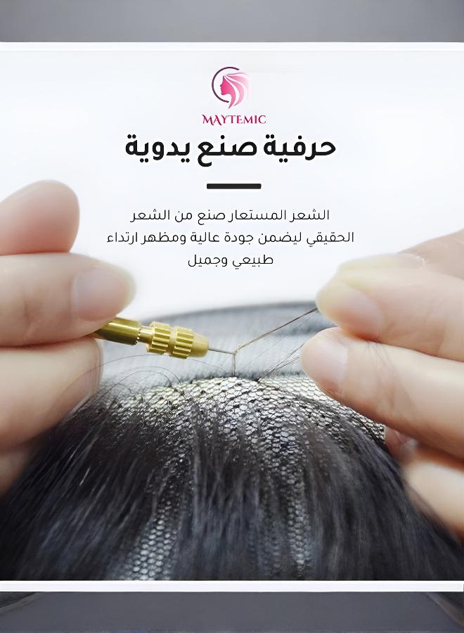 قطعة شعر مستعارة طويلة متوسطة الطول بفصلة جانبية وشعرة جبين لتغطية الشعر الأبيض - Image 4