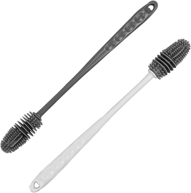 Recluse Pack of 2 Bottle Brush Silicone Cleaning Brush Long Dishwashing Brush Glass Bottle for Soda & Baby Bottles Glasses, Glass Carafe Carafes and Thermos Flasks with Narrow Opening - Image 1