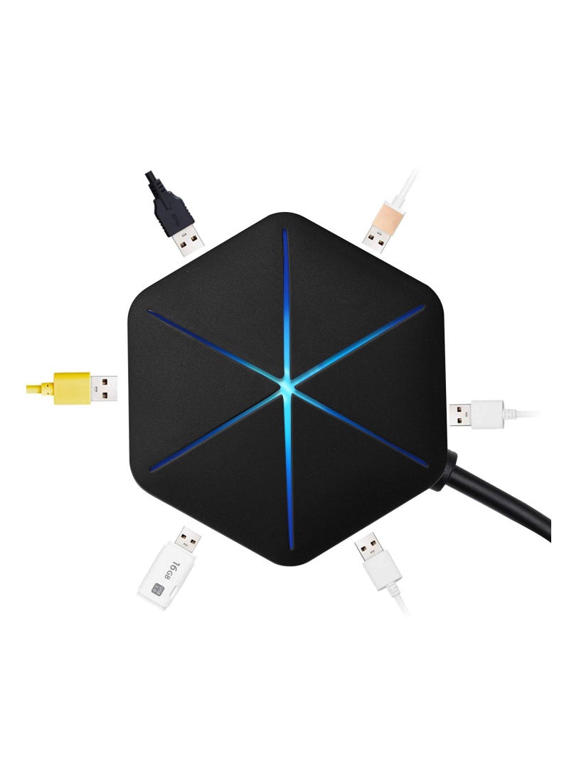 SYOSI USB Hub, 6-Port USB 2.0 Hub USB Extension Cable Blue LEDs Extra USB Ports, Safety Circuit Fit for Laptop Computer Desktop, PC, PS4, DELL, HP, Mac, Lenovo, Supports Various Different Interfaces - Image 2