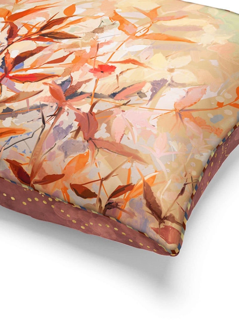 BIANCA Designer Reversible Printed Silk Linen Cushion Covers -2pc 16 X16 Set (Suzane) | with Contrast Front & Back Digital Print | - Hidden Zipper Floral-Abstract-Earthy/Beige - Image 5