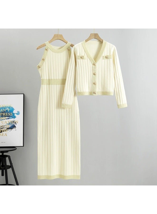 general Womens Sets Korean Knitted Cardigan Sleeveless Dress Two-Piece Set V-Neck Dress Sets - Image 1