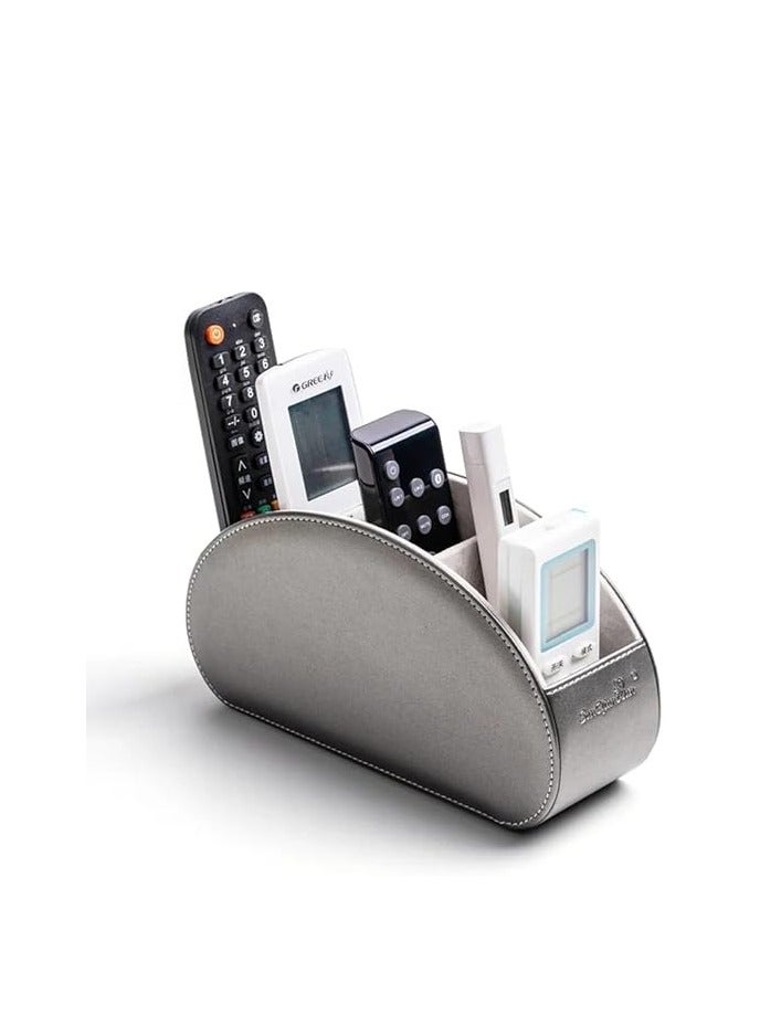 Liying Remote Control Holder with 5 Compartments - PU Leather Remote Caddy Desktop Organizer Store TV, DVD, Blu-Ray, Media Player, Heater Controllers, (Grey)  - Image 1