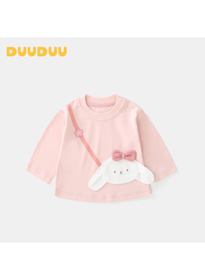 Duuduu Children's Long Sleeve T-shirt, Baby Girl Top, Infant Outerwear, Spring Outfit, Base Layer, Autumn Cartoon Inner Wear, Pink, Size 80 - Image 1