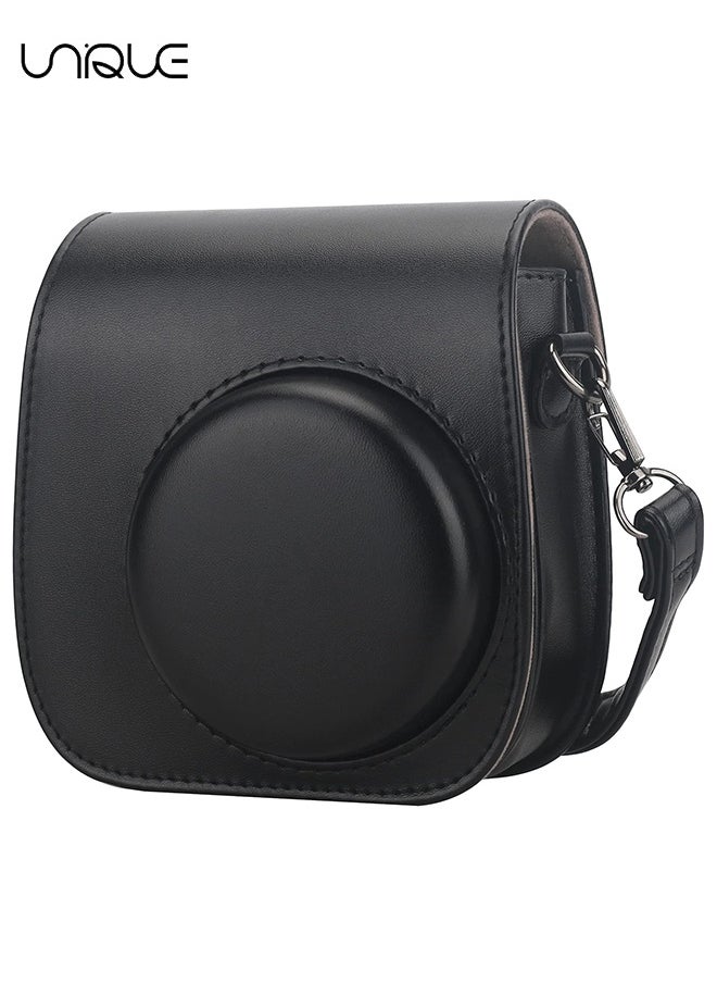 Unique Camera Case Compatible with Instax Mini 12 - Protective Case PU Leather Bag with Pocket and Adjustable Shoulder Strap (Black)  - Image 1
