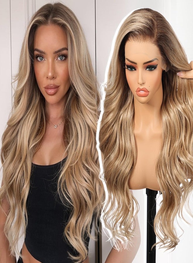KOME Dirty Blonde Synthetic Lace Front Wig,13×6 Pre Plucked Curly Glueless Wigs for Women Daily Party Use 26IN(#TT6/1603) - Image 1