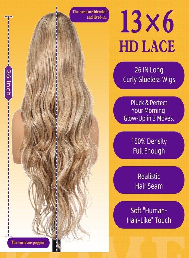 KOME Dirty Blonde Synthetic Lace Front Wig,13×6 Pre Plucked Curly Glueless Wigs for Women Daily Party Use 26IN(#TT6/1603) - Image 4