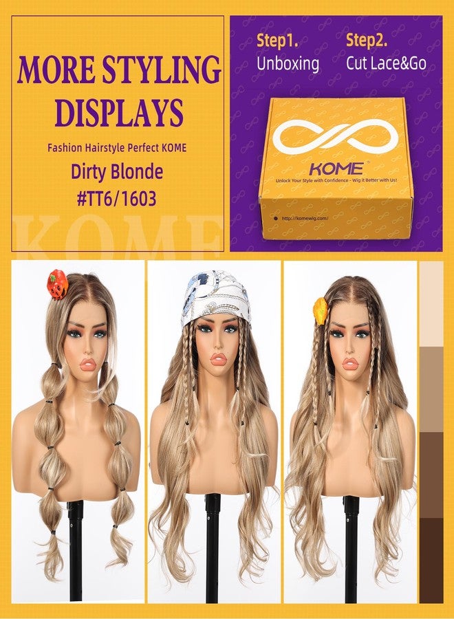 KOME Dirty Blonde Synthetic Lace Front Wig,13×6 Pre Plucked Curly Glueless Wigs for Women Daily Party Use 26IN(#TT6/1603) - Image 5