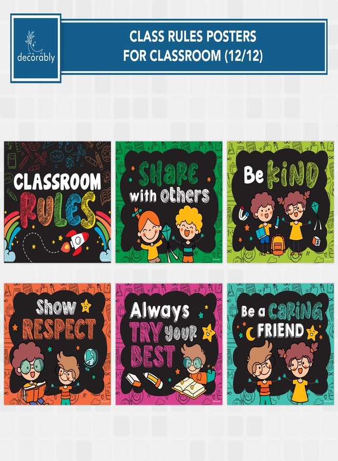Decorably 12 Hanging Chalkboard-Themed Classroom Rules Elementary Set with Accompanying Ribbon, 12x10 Matte-Laminated Classroom Rules Poster High School Middle School, Kindergarten, Preschool - Image 4