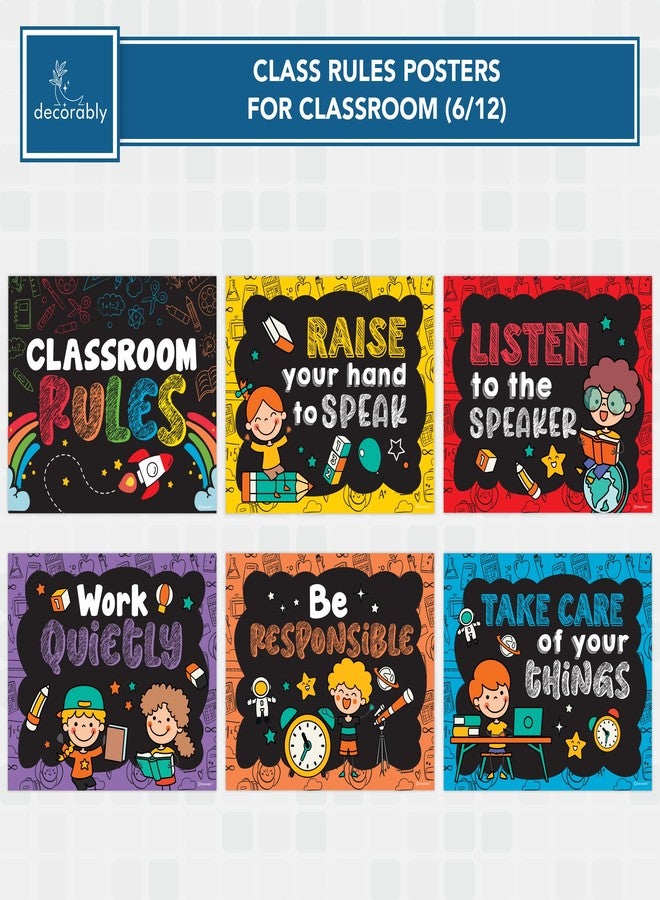 Decorably 12 Hanging Chalkboard-Themed Classroom Rules Elementary Set with Accompanying Ribbon, 12x10 Matte-Laminated Classroom Rules Poster High School Middle School, Kindergarten, Preschool - Image 3