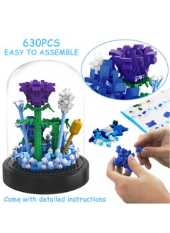 Y&D Flower Bouquets Building Sets, Blue Rose Block Flowers Kit with Dust Cover, Creative Toys Home Decoration Birthday Gifts for Kids Mother Girlfriend  - Image 2