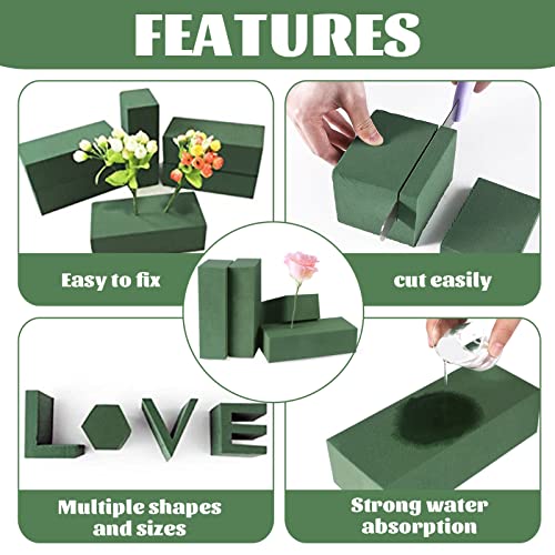 Toopify 6 Pcs Floral Foam, Wet and Dry Floral Foam Blocks Flower Arrangement Kit for Fresh or Silk Artificial Flowers (Green, 9"L x 3.1"W x 4.3"H) - Image 3