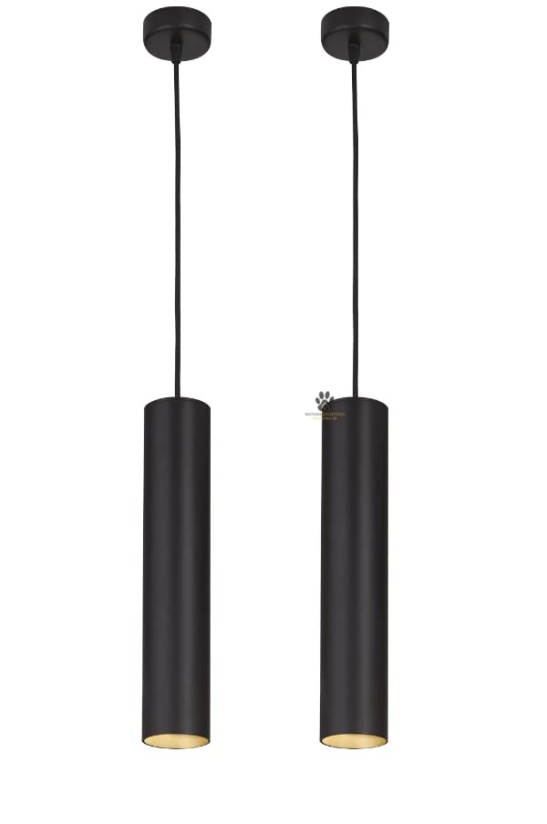 Mufasa 12 Watts 20CM Black Gold Cylindrical Shape Hanging Spot Light Pendant Light for Bar, Dining Table, Workstation (Set of 2) (Warm White) - Image 2