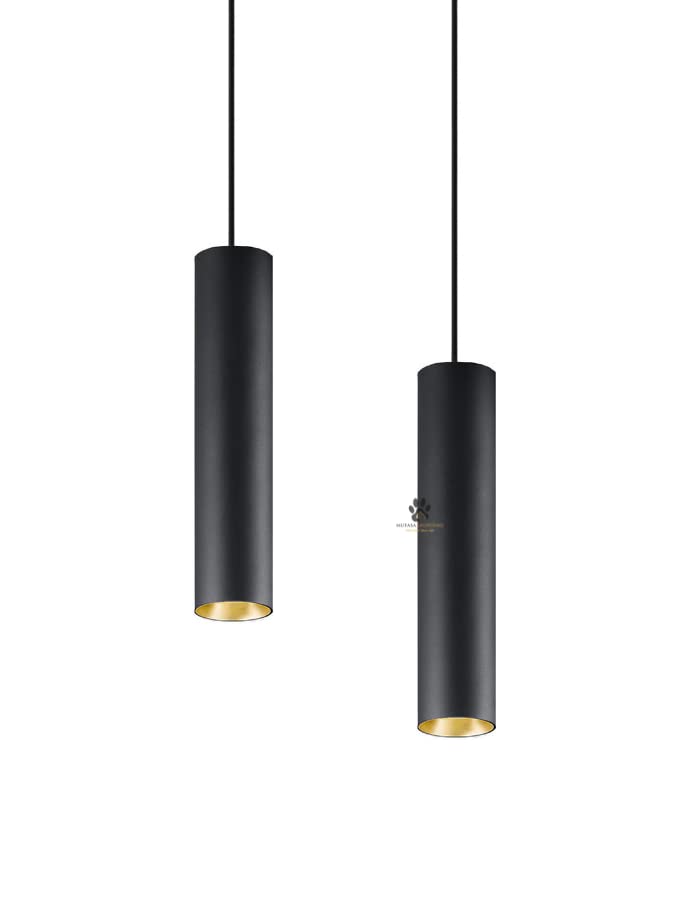 Mufasa 12 Watts 20CM Black Gold Cylindrical Shape Hanging Spot Light Pendant Light for Bar, Dining Table, Workstation (Set of 2) (Warm White) - Image 1