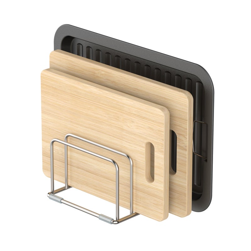 KORRTFID Cutting Board Holder Stand Chopping Board Storage Rack Cutting Board Organizer 304 Stainless Steel Chopping Board Holder Cookie Sheets Organizer 1012 Inch Width SlotsLarge