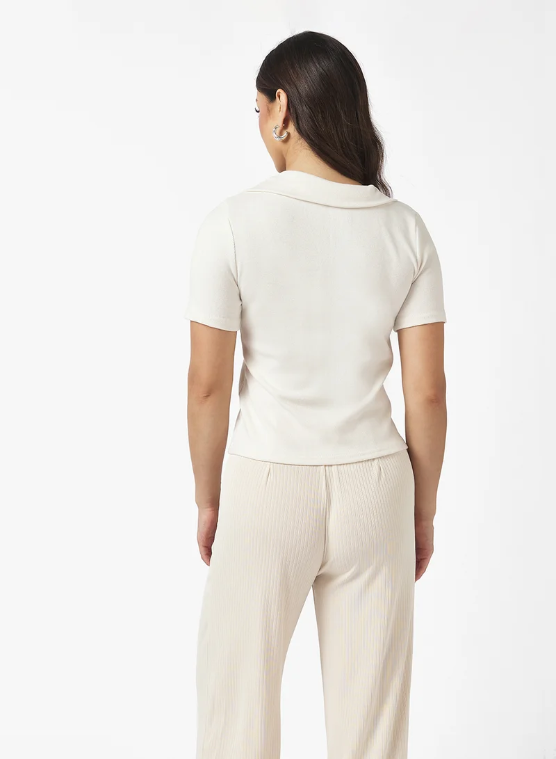 Ginger Basics Polo Neck Fine Knit Fitted T-shirt