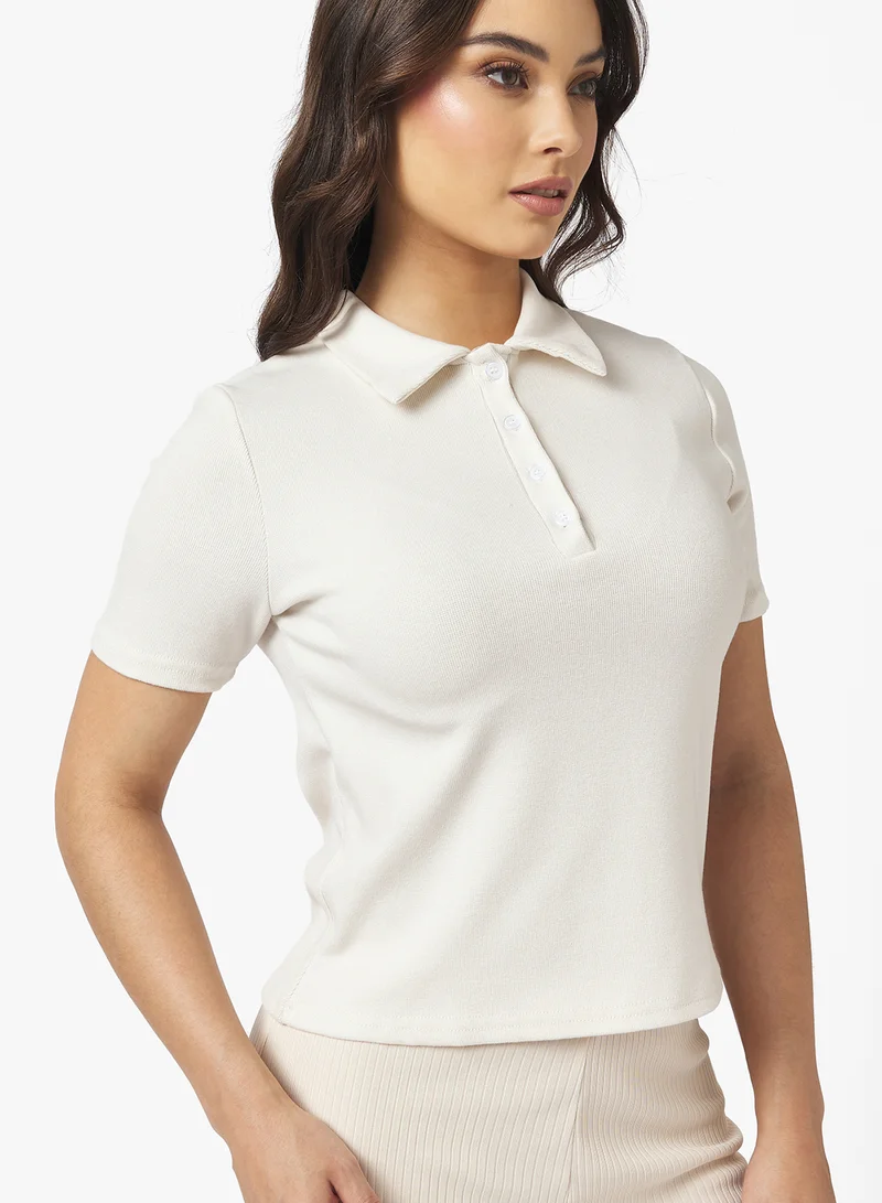 جينجر بيسيكس Polo Neck Fine Knit Fitted T-shirt