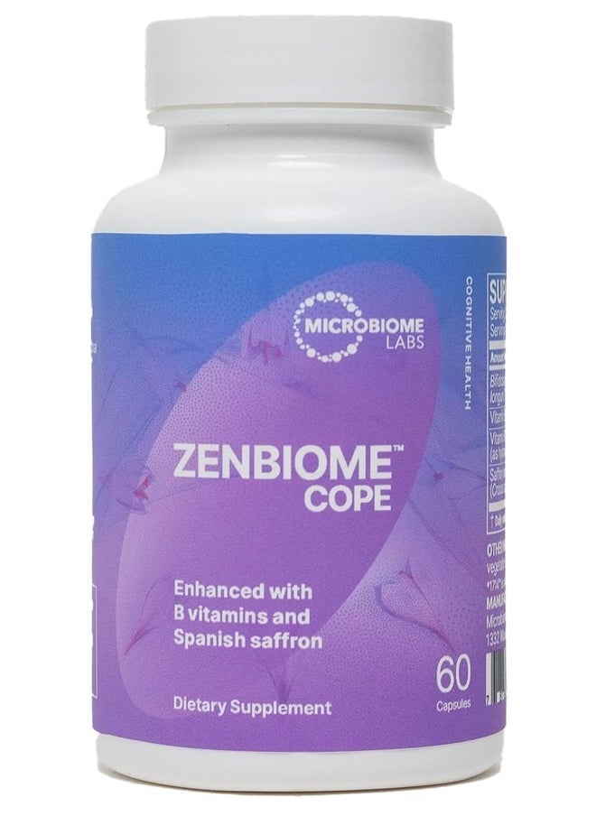 Microbiome Labs Zenbiome COPE - Probiotic Mood Support Supplement with Vitamin B6, B12 & Saffron Extract - Promotes Better Occasional Stress Coping (60 Capsules)  - Image 1