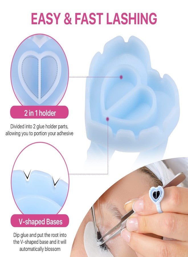 Pretty memory Glue Rings Pretty memory 100PCS Glue Rings for Eyelash Extensions Lash Glue Rings Lovely Heart Glue Rings Eyelash Glue Holder Volume Fanning Cup for Lash Extension Supplies, Blue - Image 3