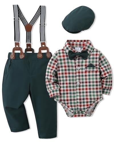SANMIO Baby Boy Clothes Suit 1218 Months Boys Baptism Easter Outfits Baby ShirtBow TiePantsSuspenders 4Pcs Christmas Wedding Clothing Set Christmas Outfits 1218 Months - Image 1