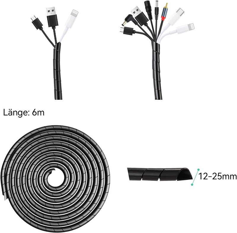AGPtek Cable Sleeve, Cable Protection Tube 12-25 mm, 6 m Organiser Cable Duct, Cable Cover Protection, Flexible Cable Tangle Protection, Black - Image 1