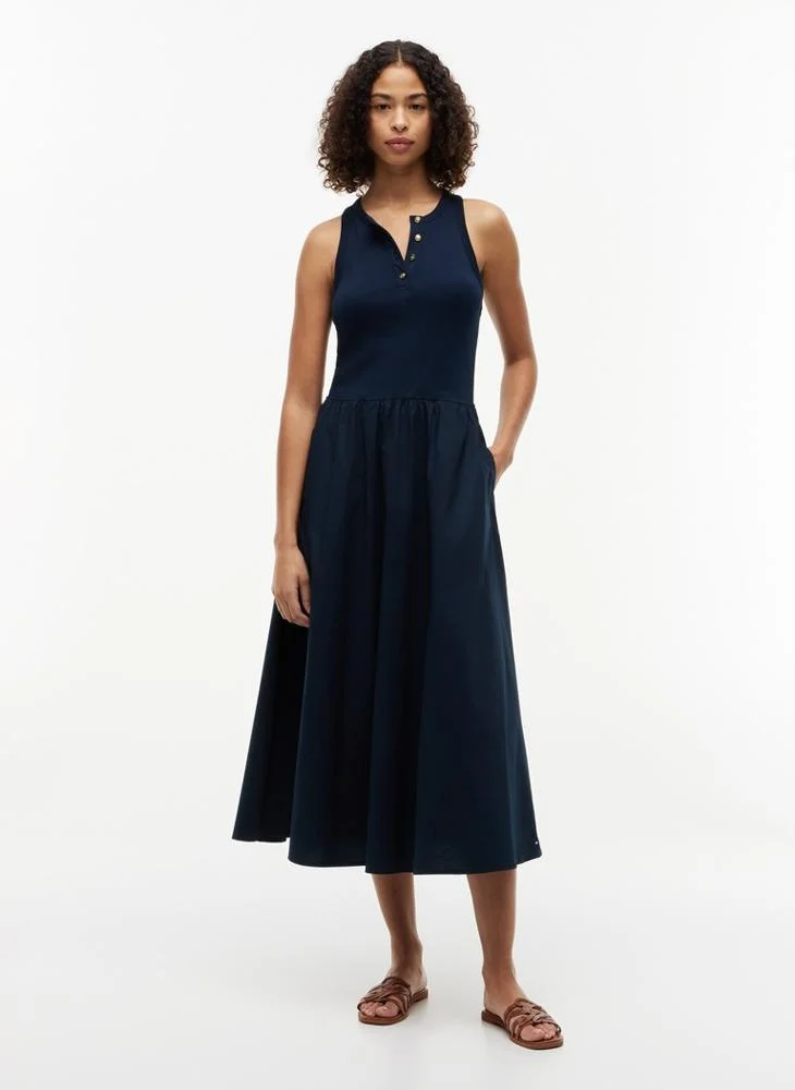 تومي هيلفيغر Gold-Tone Button Sleeveless Maxi Dress