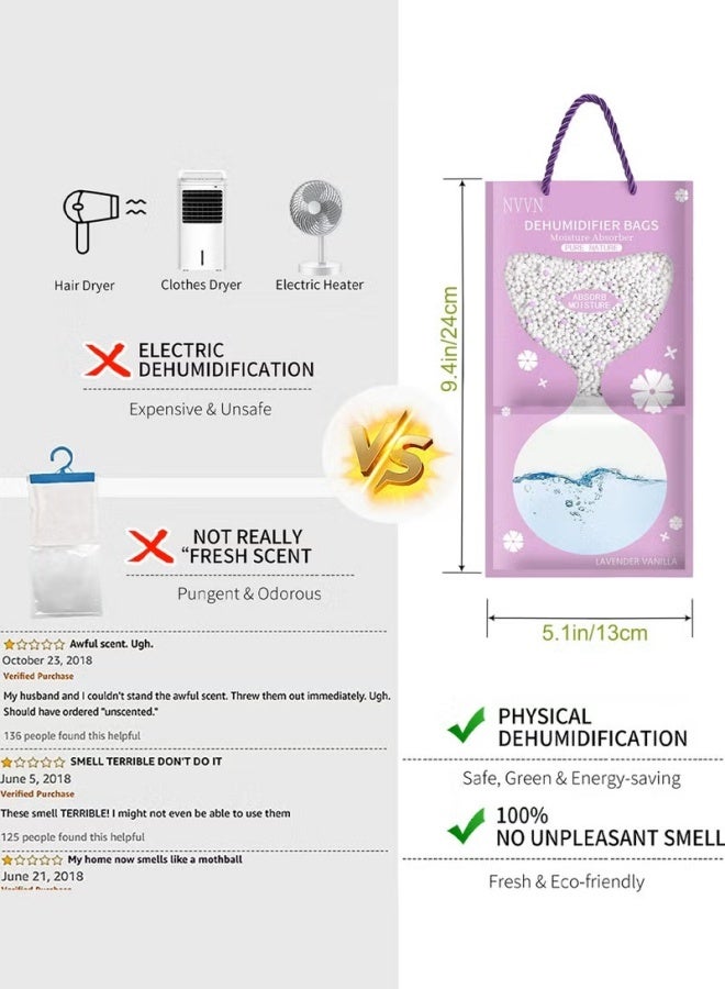 10 Packs  Drying Agent Moisture Absorber Bags Hanging Closet Dehumidifier Bags Anti Mold Desiccant Bags Humidity Packs Wardrobe Dehumidifier for Closet, Safe, Cars, Wardrobes, Basement（lavender flavor） - Image 3