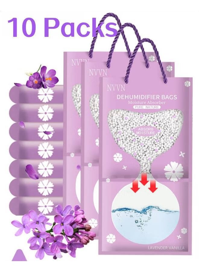 10 Packs  Drying Agent Moisture Absorber Bags Hanging Closet Dehumidifier Bags Anti Mold Desiccant Bags Humidity Packs Wardrobe Dehumidifier for Closet, Safe, Cars, Wardrobes, Basement（lavender flavor） - Image 1