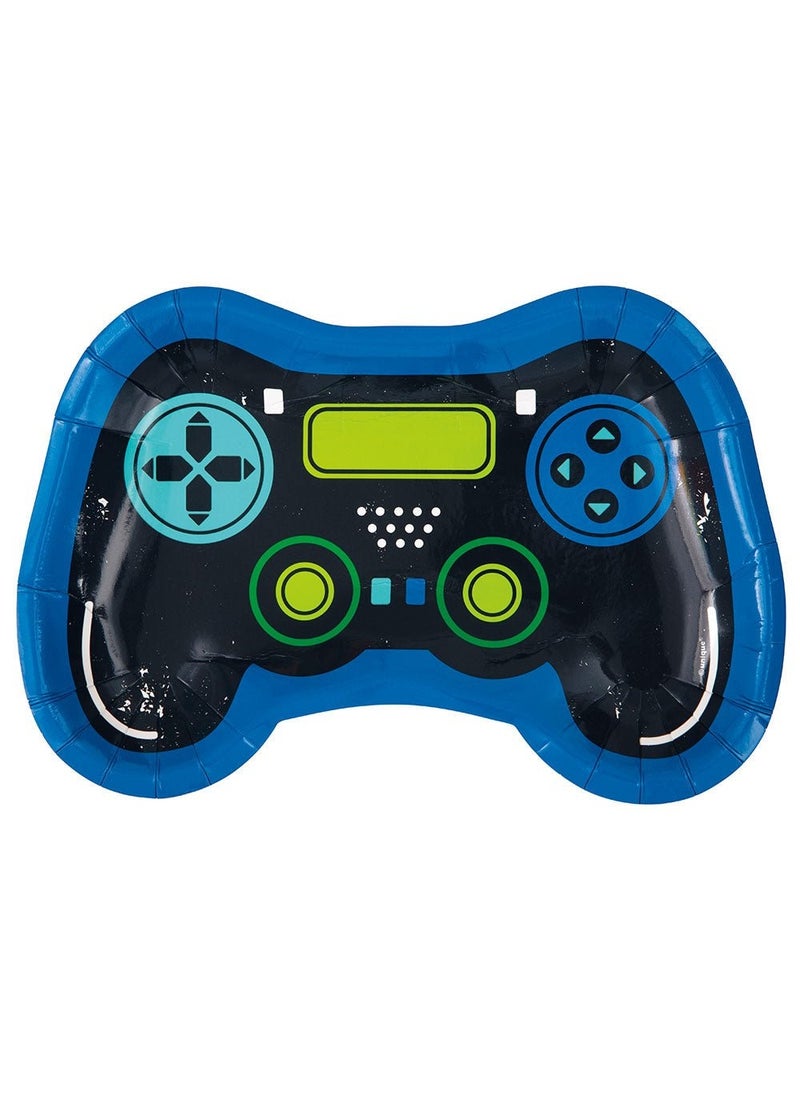 Unique Game Controller Disposable Paper Plates Black Blue 23cm 8-Pack - Image 1